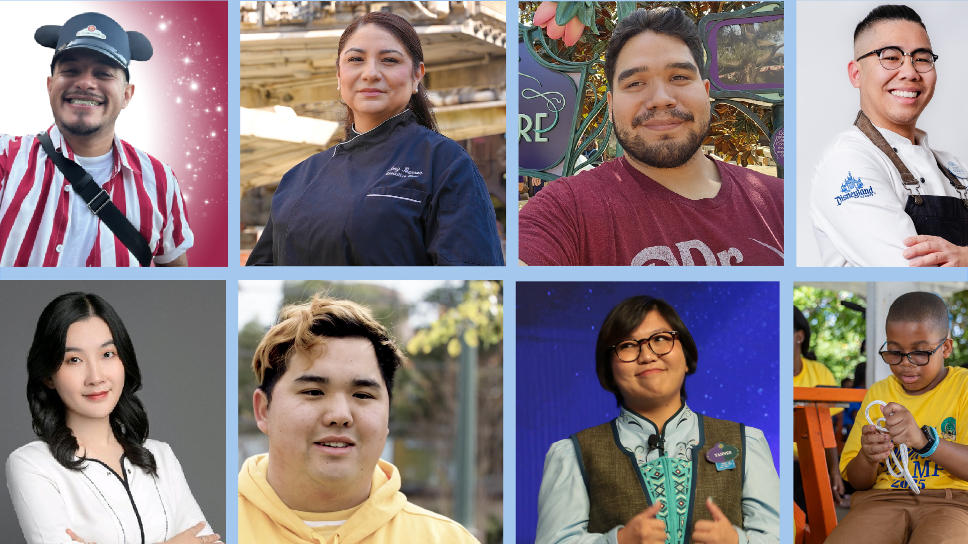 A collage of eight people