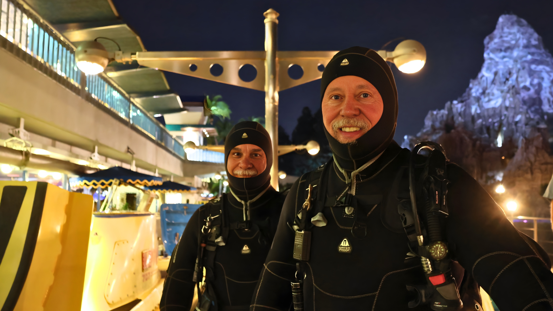 Two divers with Matterhorn in the distance