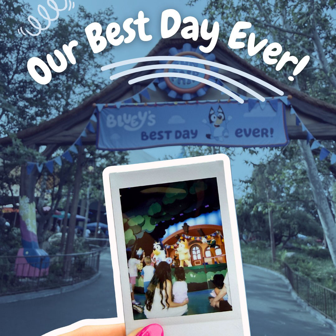 A photograph is held up with Our Best Day Ever written above the image
