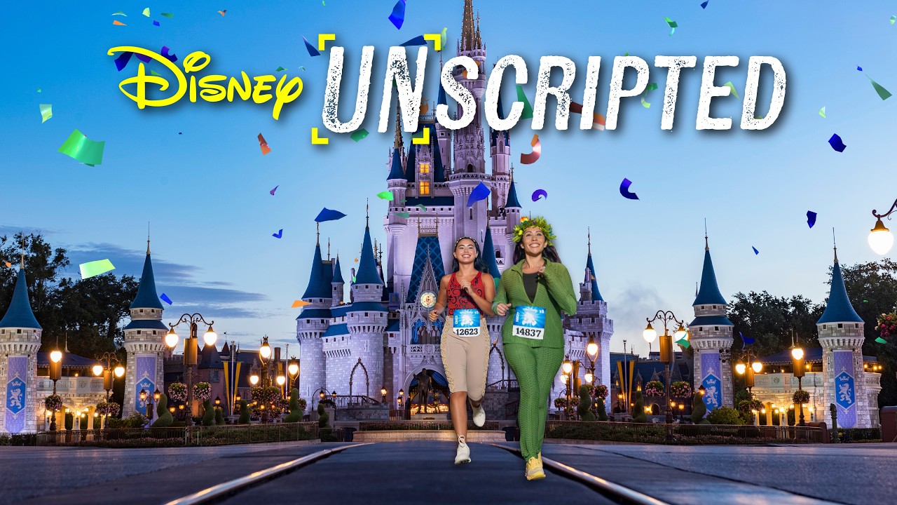 Two women running in front of Cinderella's Castle