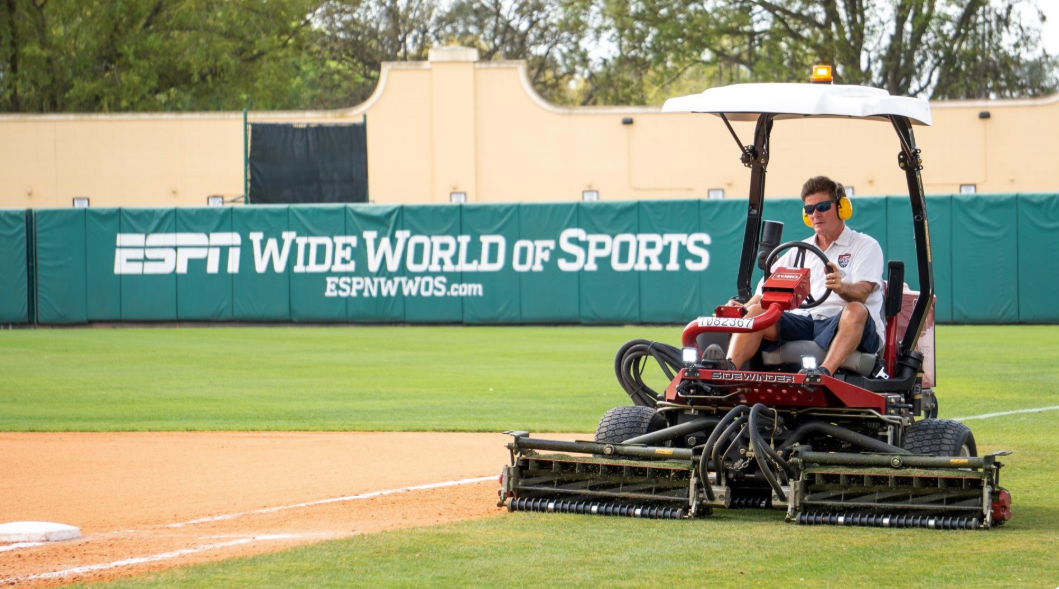 CM mowing grass at ESPN