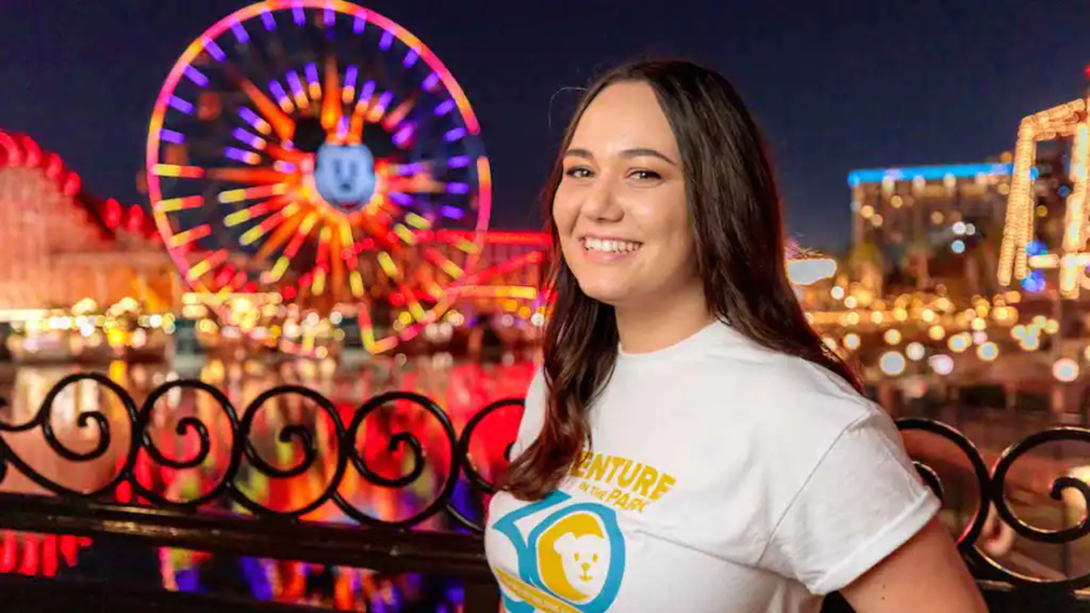 Marisa standing in front of Pixar Pier.