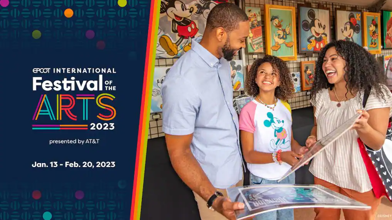 Festival of the Arts logo and photo of man and two women shopping. 