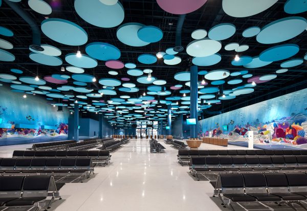 colorful cruise terminal lounge