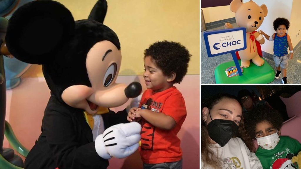 Lawrence makes memories with mom Kimberley and Mickey Mouse.