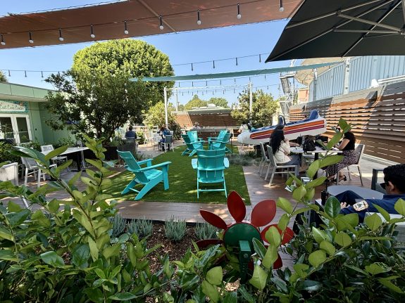 View of the new outdoor green space recently opened at Disneyland Resort.