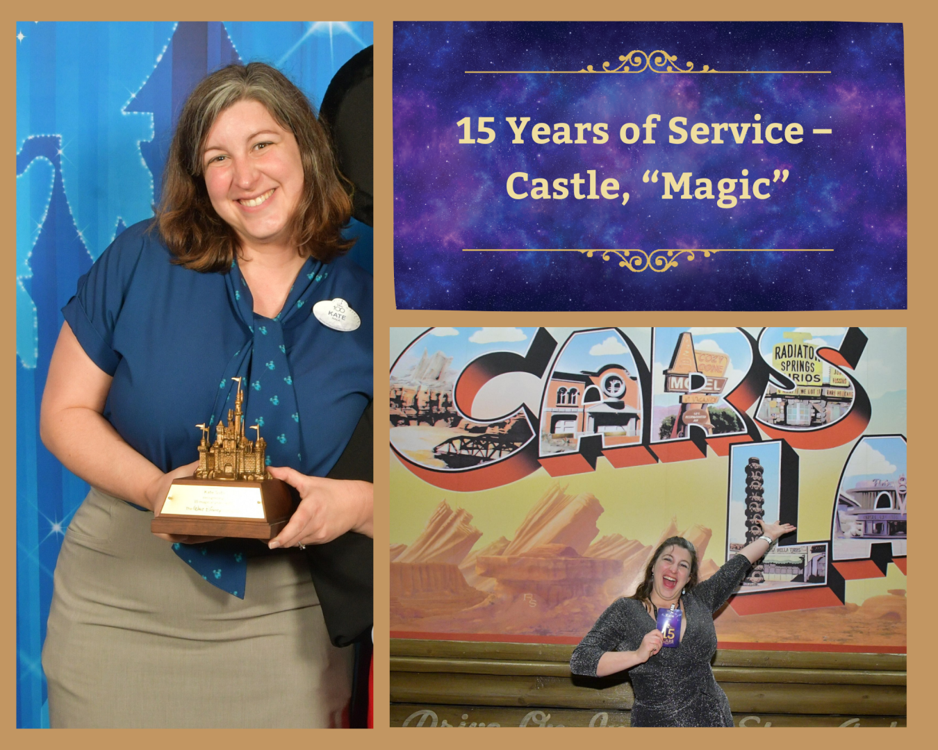 Kate Soto, an accessibility associate coordinator, celebrated 15 years and earned her Sleeping Beauty Castle statue.