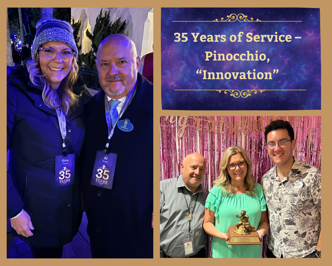 Gina Nassar, a manager with Communication Events, celebrated 35 years and earned her Pinocchio statue.