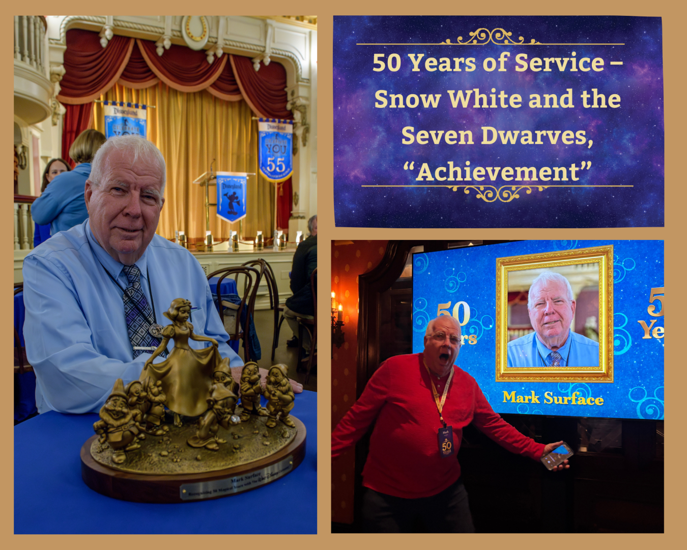 Mark Surface, a Parking Operations host, celebrated 50 years and earned his Snow White and the Seven Dwarves statue.