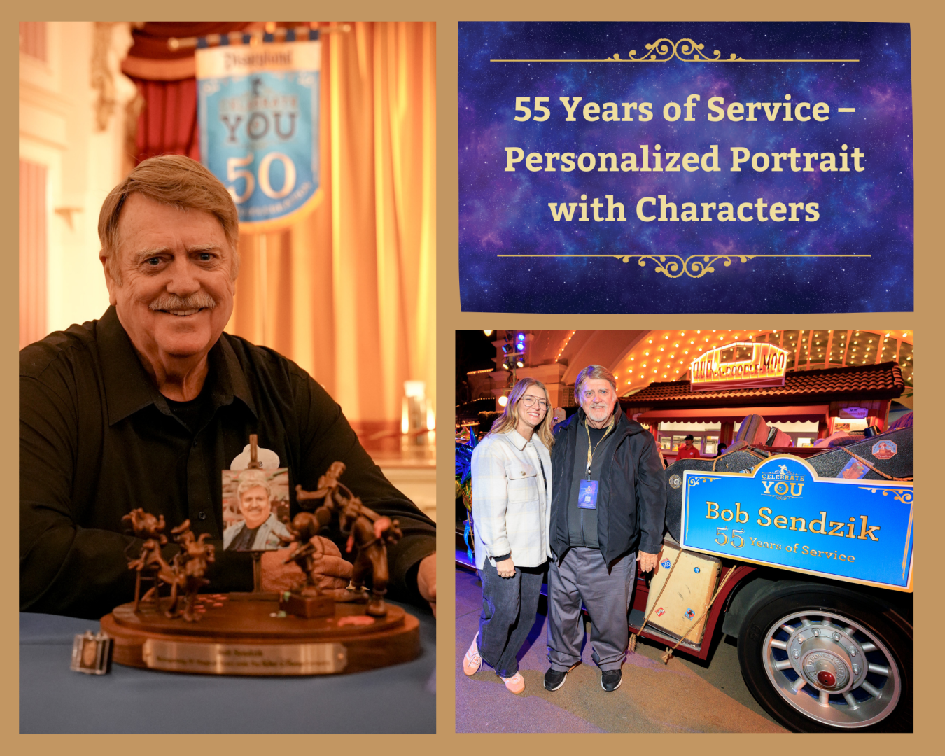 Bob Sendzik, a now retired cast member, celebrated 55 years and earned a statue featuring a personalized portrait.