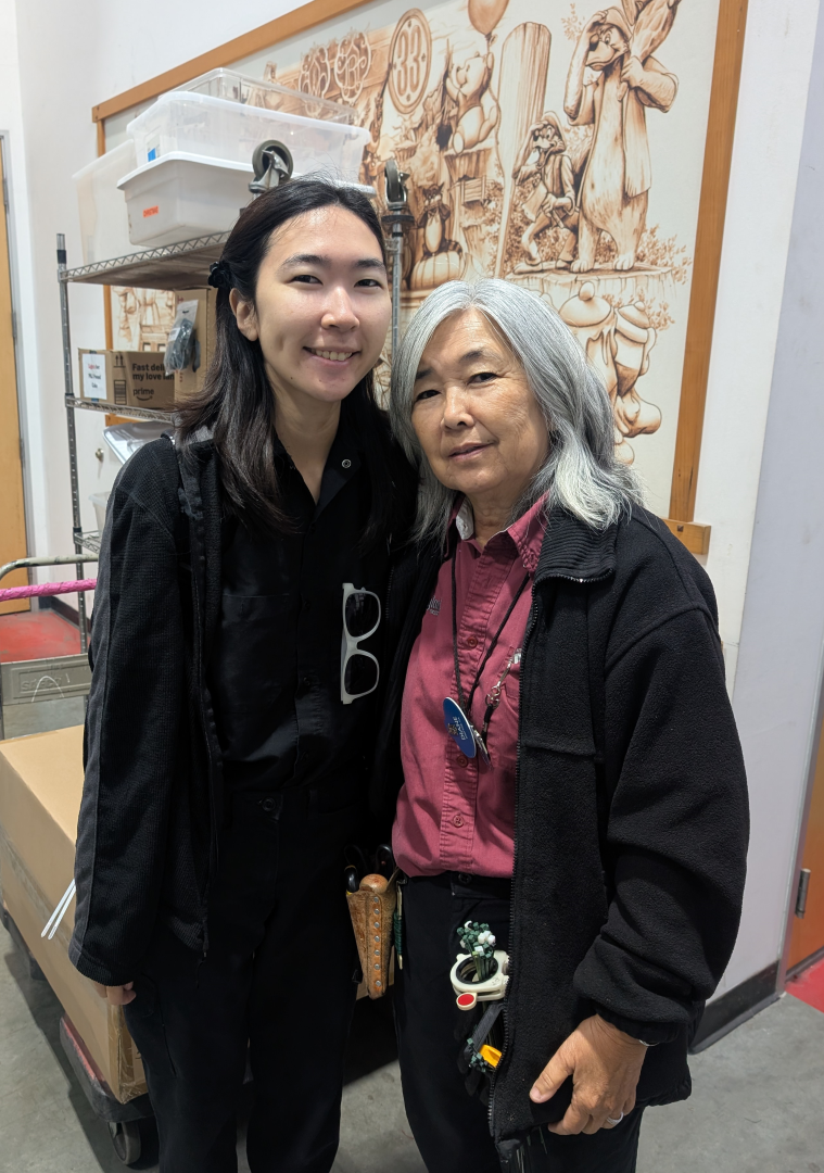 Mary and Diane posing as fellow cast members at the off-site warehouse.
