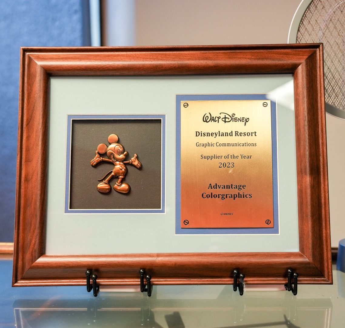 In 2024, Advantage ColorGraphics was named Disneyland Resort Supplier of the Year.